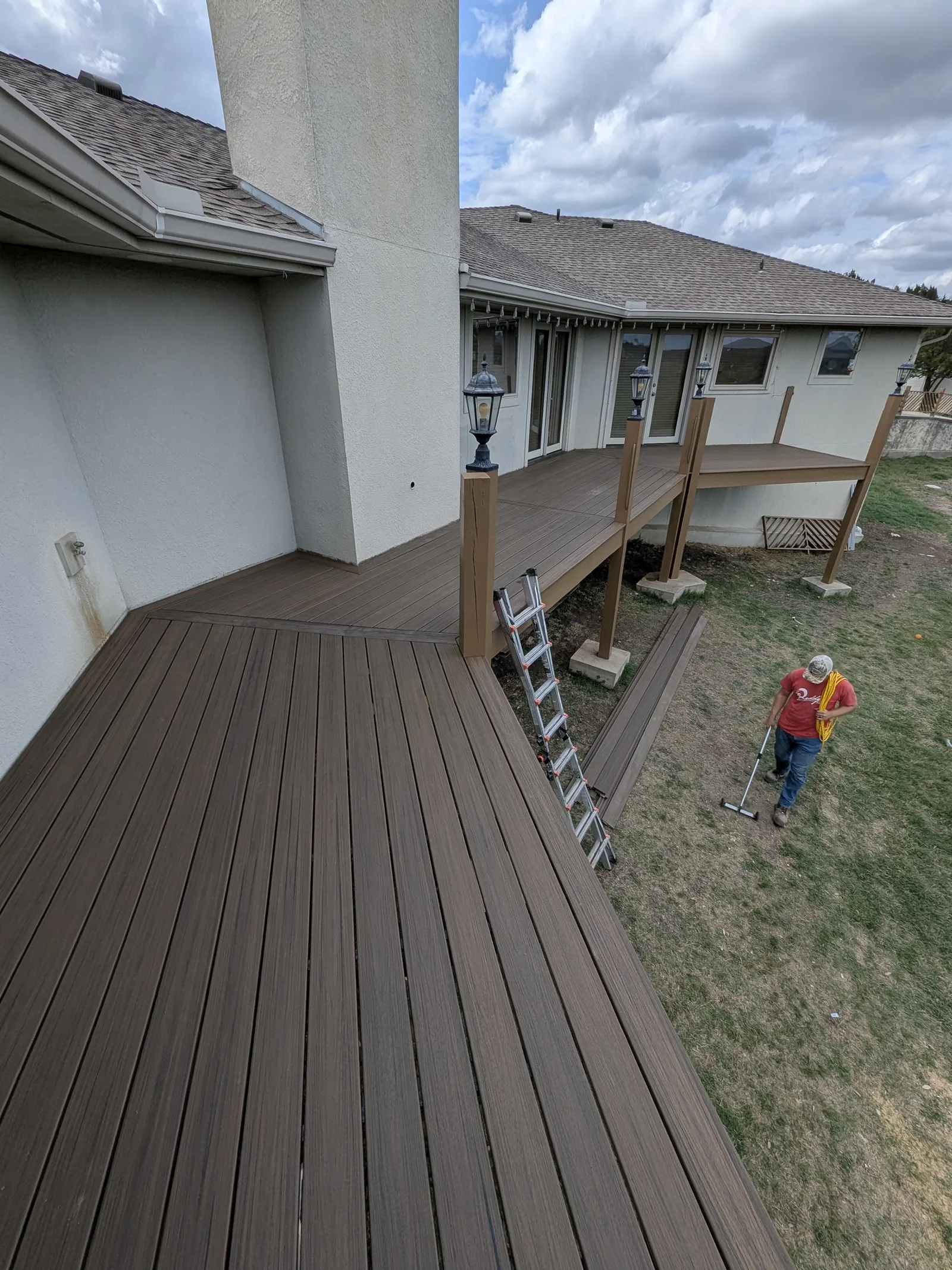 Reddy Pros crew member magnet sweeping below deck after resurfacing work
