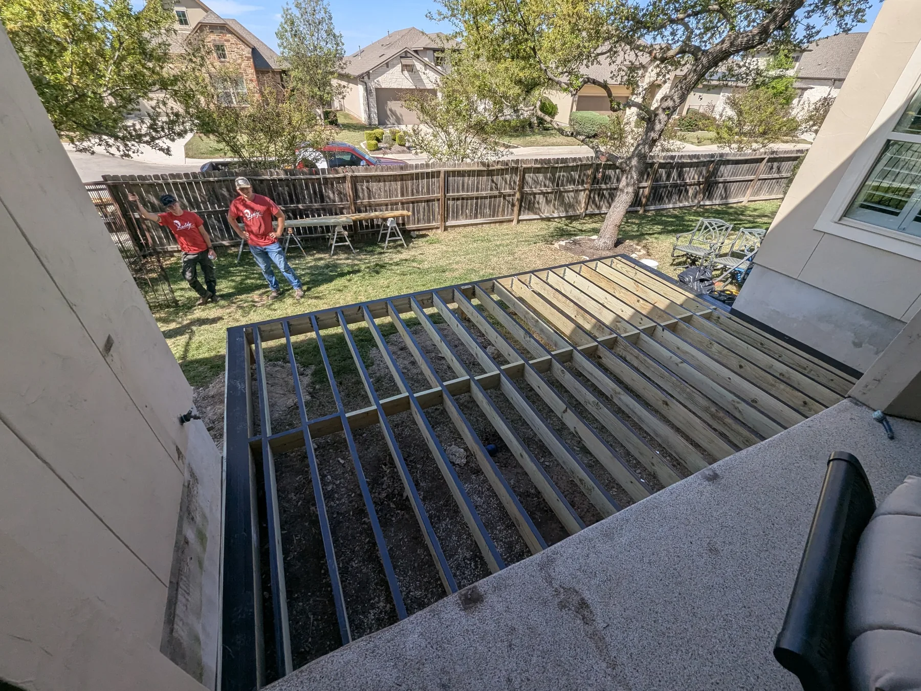 Top view of deck framing before Trex boards were installed